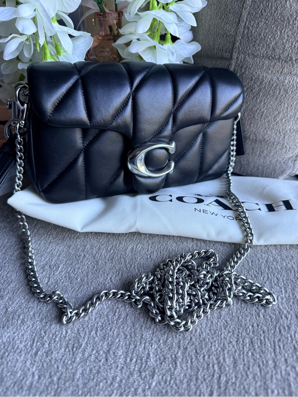 Coach Quilted Leather Tabby Wristlet Clutch Crossbody in Black NWT